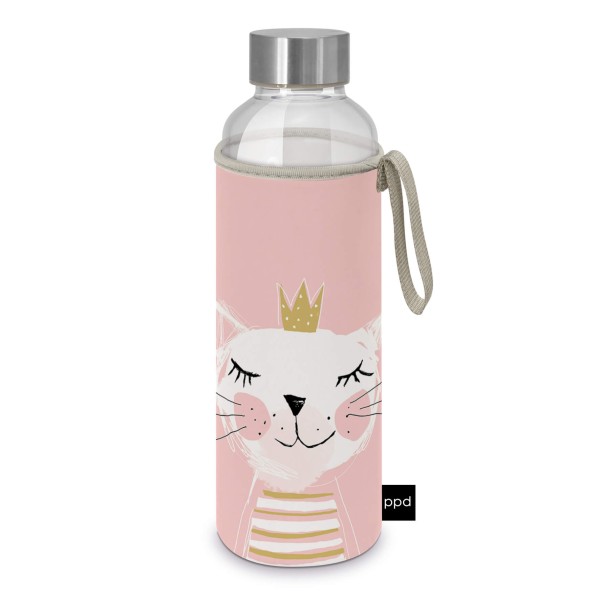 Happy Cat Glasflasche mit Schutzhülle 500ml