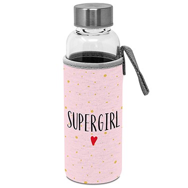 Supergirl Glasflasche mit Schutzhülle 350ml
