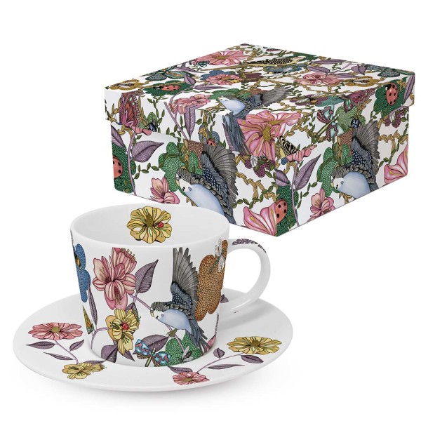Birds & Flowers Kaffeetasse mit Untersetzer in Geschenkbox