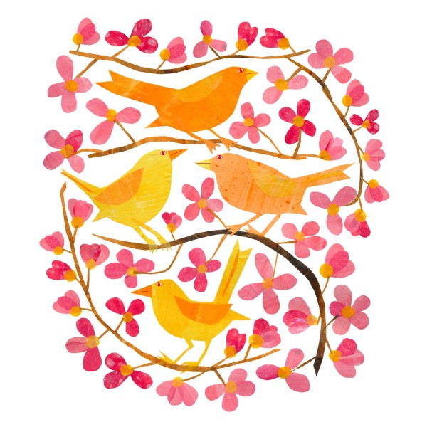 Cherry Blossoms and Birds Lunch-Servietten schwarz 33x33 cm