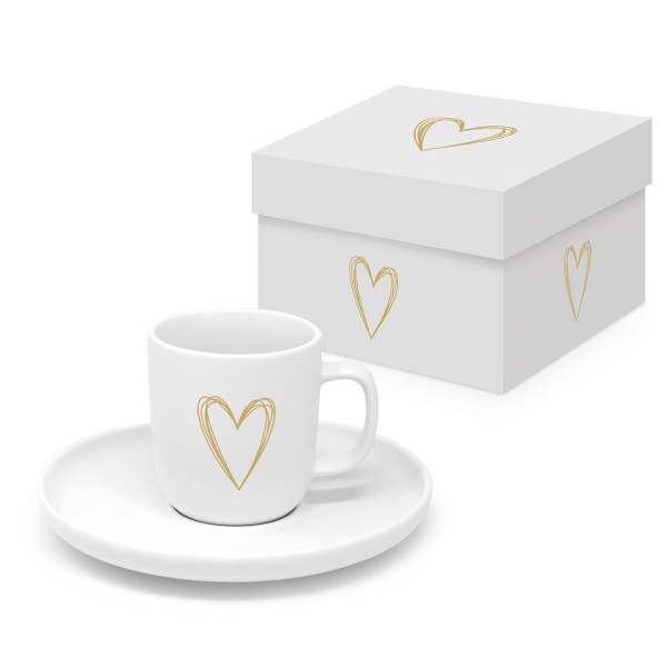Pure Heart gold Espresso Tasse mit Mattfinish in Geschenkbox New Bone China 0,1l