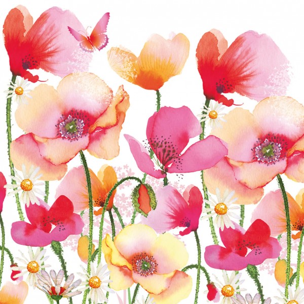 Aquarell Poppies & Daisies Lunch-Servietten 33x33 cm