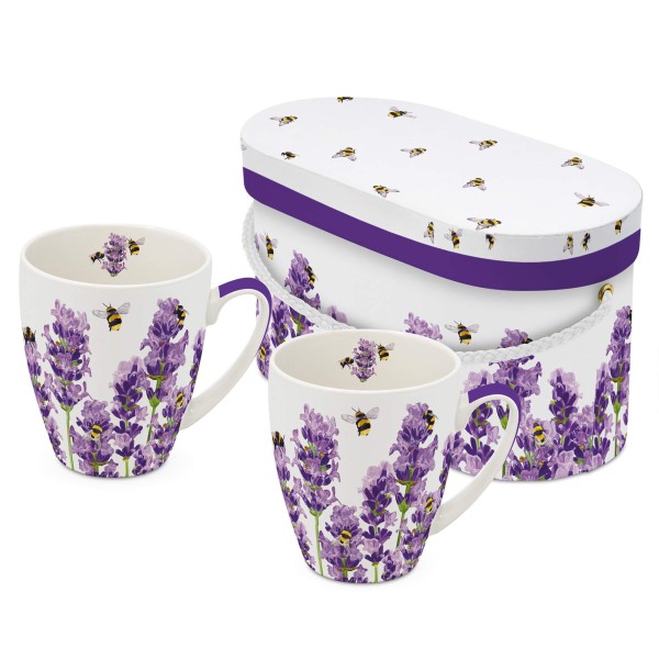 Bees & Lavender Tassen Henkelbecher 2er-Set in Geschenkbox 350ml New Bone China
