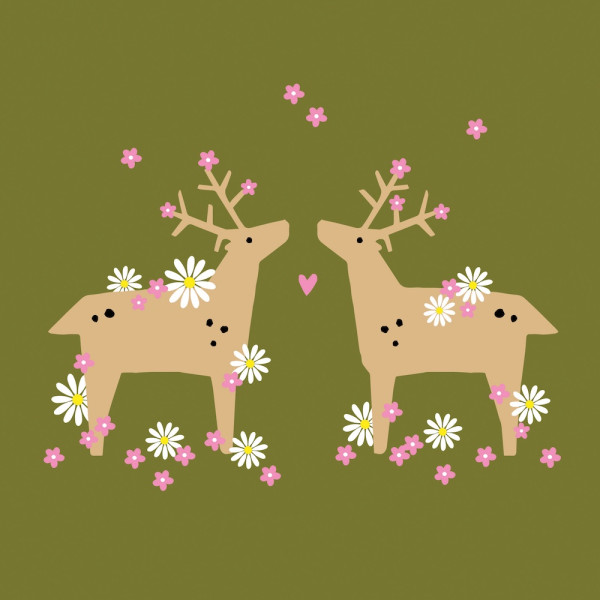Flower Deers green Lunch-Servietten 33x33 cm