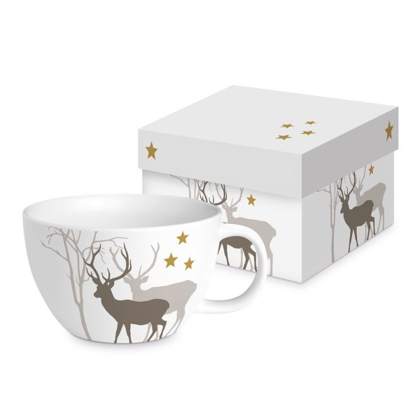 Winter Deers white XXL Tasse in matt und in Geschenkbox New Bone China, 550ml