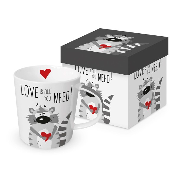 Need Love Racoon Tasse / Henkelbecher in Geschenkbox 350ml New Bone China