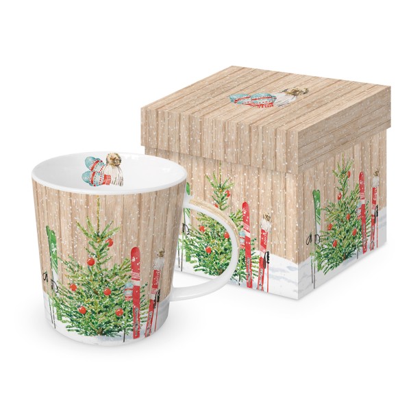 Christmas Skiing Tasse / Henkelbecher in Geschenkbox 350ml New Bone China
