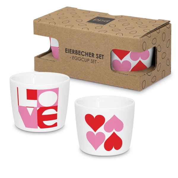 Love & Hearts Graphic Eierbecher-Set New Bone China