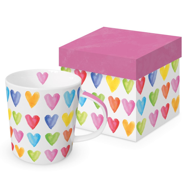 Aquarell Hearts Tasse in Geschenkbox New Bone China 400 ml