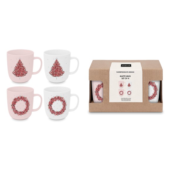 Christmas White & Rosé Mug set of 4 matte New Bone China 350ml