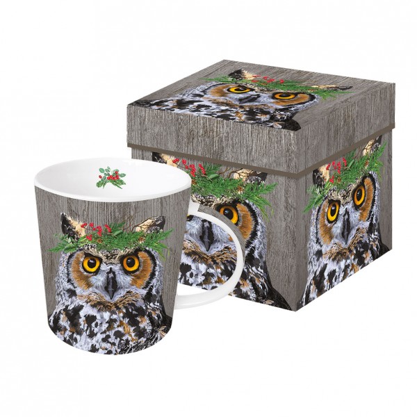Winter Berry Owl Tasse / Henkelbecher in Geschenkbox 350ml New Bone China